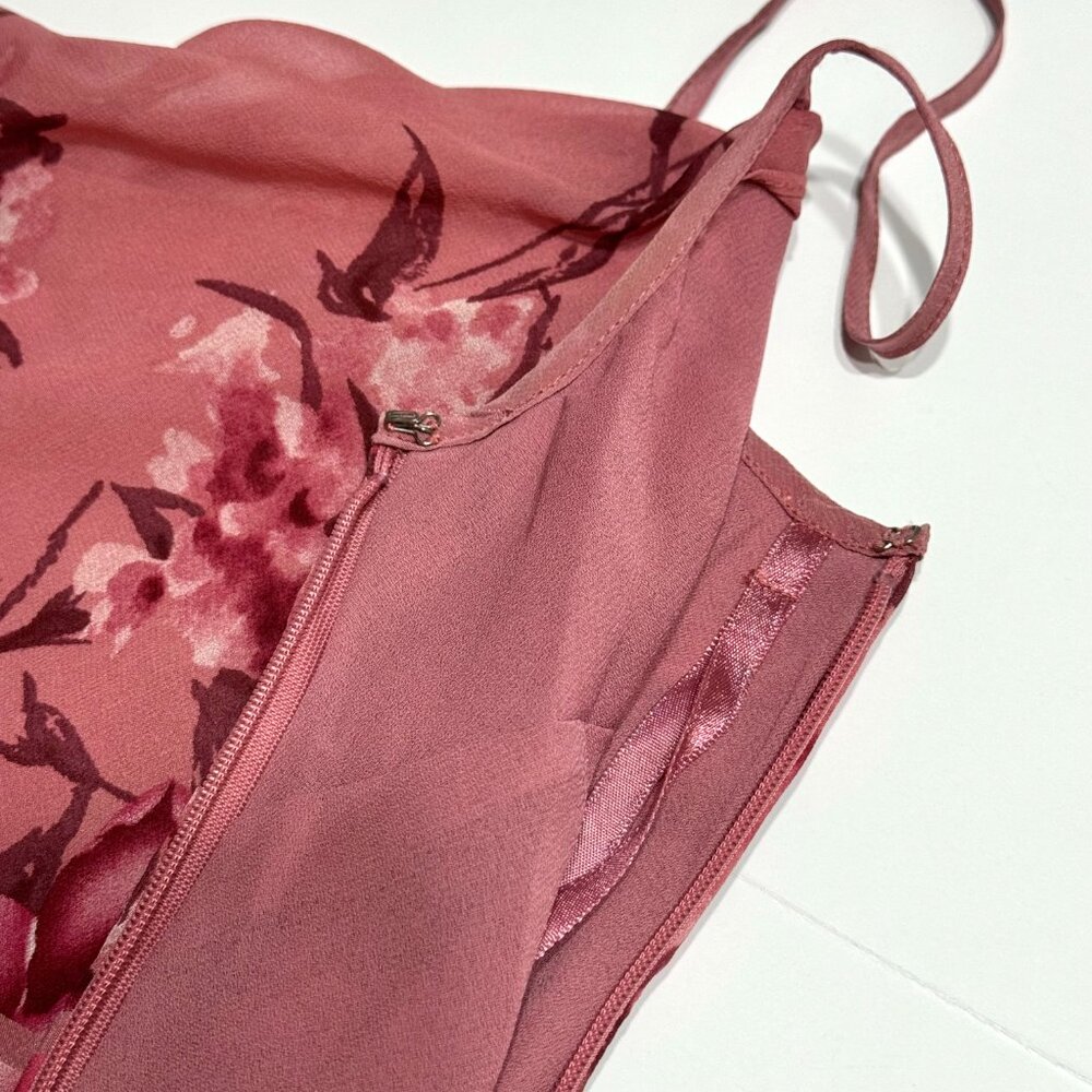 Vtg Y2K Ann Taylor Pink Floral Silk Babydoll Dress Cowl Neck Feminine Coquette - Picture 10 of 16